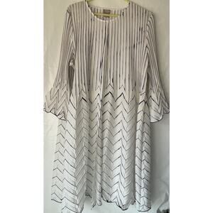 Chicos Travelers Hand-Painted Long Pleated Jacket Cardigan Swim Cover Up 3 XL